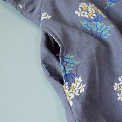 リネン100％紫陽花総刺繍ポケット付きフリル衿大人可愛い半袖ワンピース♪ 5枚目の画像