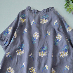 リネン100％紫陽花総刺繍ポケット付きフリル衿大人可愛い半袖ワンピース♪ 6枚目の画像