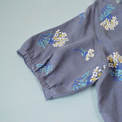 リネン100％紫陽花総刺繍ポケット付きフリル衿大人可愛い半袖ワンピース♪ 4枚目の画像