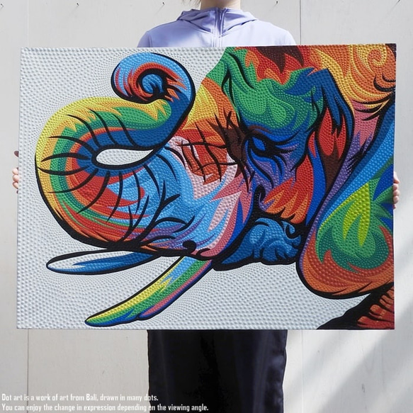 ドットアート 80cm × 60cm 象 モダンアート アジアンアート 手描き 絵画 ゾウ アートパネル バリ 壁飾り 16枚目の画像