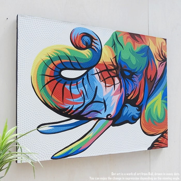 ドットアート 80cm × 60cm 象 モダンアート アジアンアート 手描き 絵画 ゾウ アートパネル バリ 壁飾り 2枚目の画像