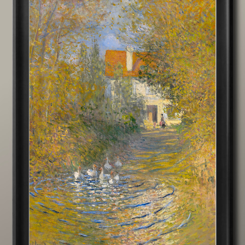 ガチョウの油絵 自作 額縁付き ガチョウの油絵自作額縁付き