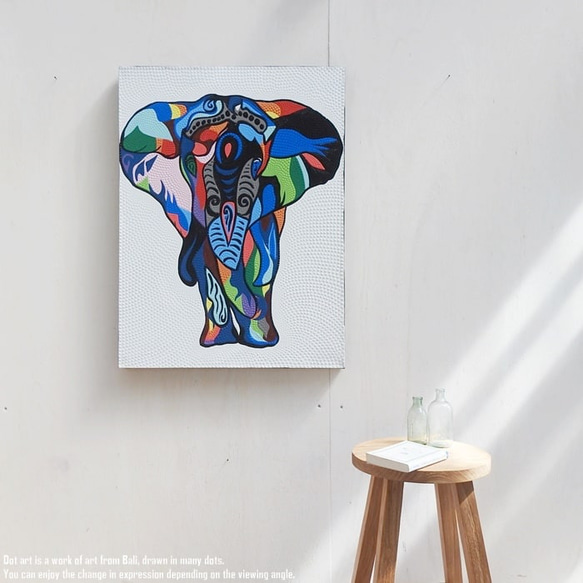 ドットアート 60cm × 80cm 象 モダンアート アジアンアート 手描き 絵画 ゾウ アートパネル バリ 壁飾り 17枚目の画像
