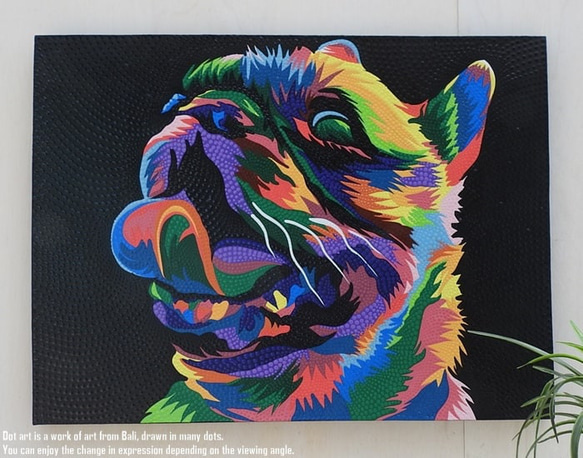 ドットアート 80cm × 60cm フレンチブルドッグ モダンアート アジアンアート 手描き 絵画 犬 アートパネル 1枚目の画像