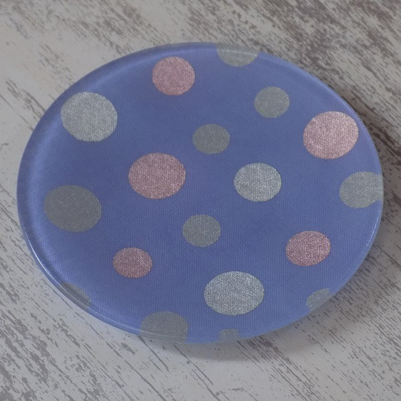 金彩工芸　金彩ガラストレイ（豆皿）丸形「水玉」ラベンダー 6枚目の画像