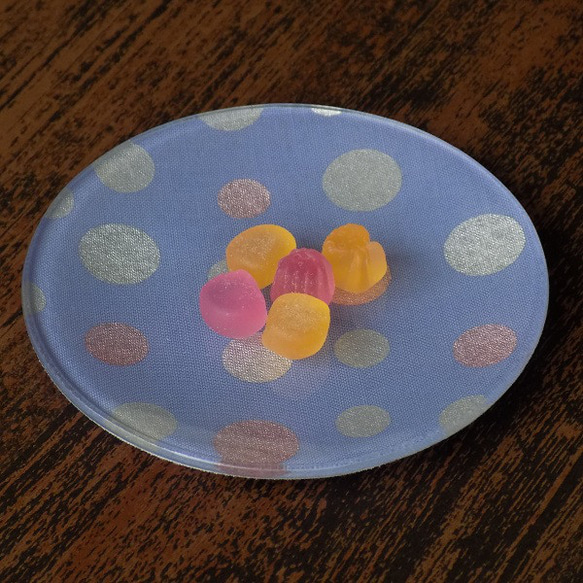 金彩工芸　金彩ガラストレイ（豆皿）丸形「水玉」ラベンダー 1枚目の画像
