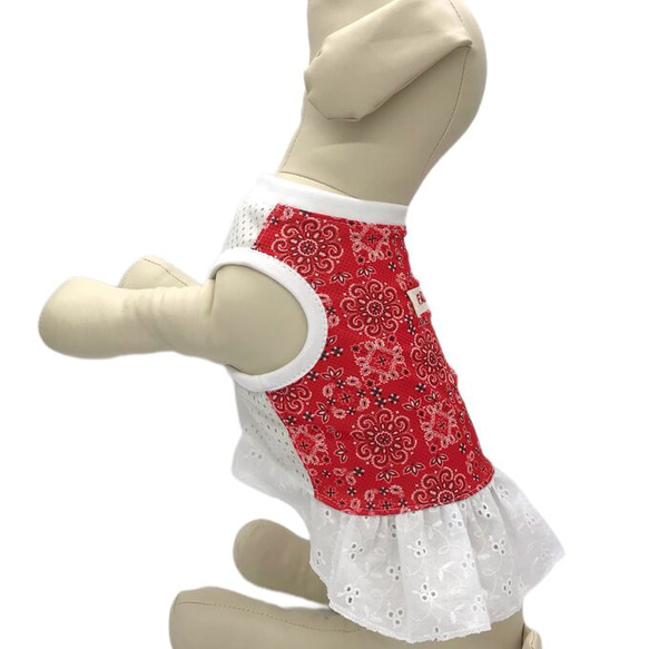 メッシュ 冷感 抗菌 クール 犬服 夏 赤 タンクトップ スカート イタグレ コーギー フレブル ダックス  中型 服 4枚目の画像