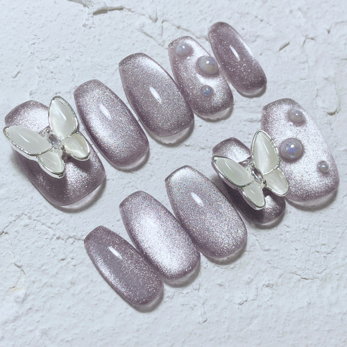 ネイルチップ バタフライネイル 蝶々ネイル マグネットネイル パール  