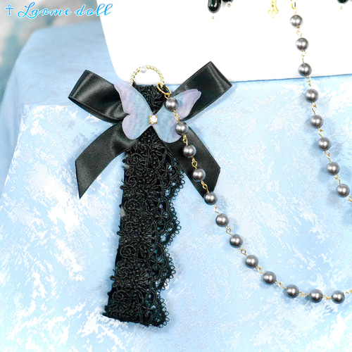 ☥》ロリィタリボンチョーカー ガラスタイプ 白【デザインカスタム詳細  