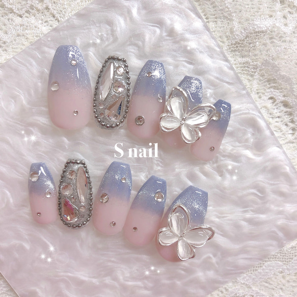 ネイルチップ ブルー 青 グラデーション マグネットネイル マグネット  