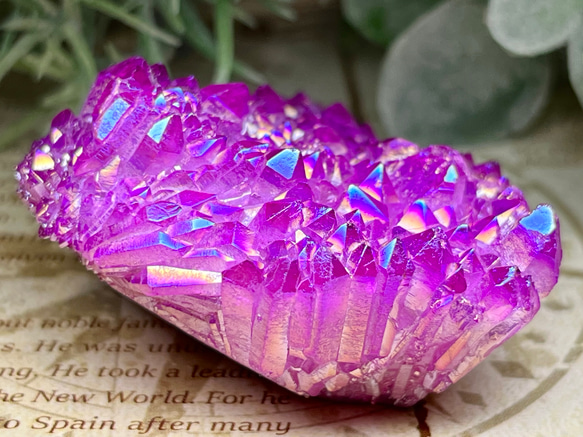 七色の夢໒꒱✨ マゼンタ オーラ水晶 原石 クラスター 天然石 東洋