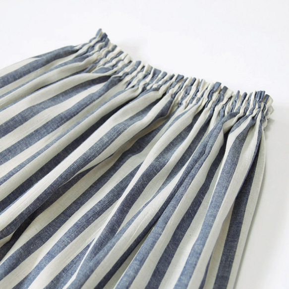 【即納】 播州織 綿麻 ロングスカート（ ストライプ ）総丈70cm リネン 麻 紺 ネイビー 8枚目の画像