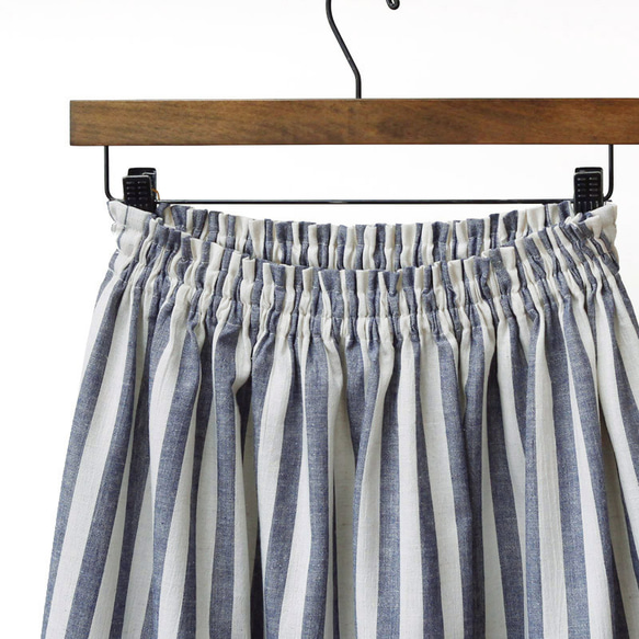 【即納】 播州織 綿麻 ロングスカート（ ストライプ ）総丈70cm リネン 麻 紺 ネイビー 5枚目の画像