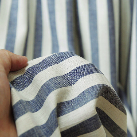 【即納】 播州織 綿麻 ロングスカート（ ストライプ ）総丈70cm リネン 麻 紺 ネイビー 7枚目の画像