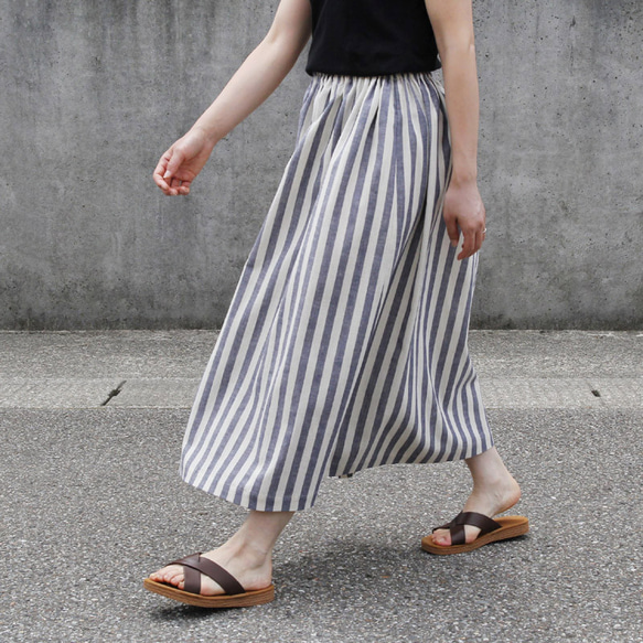 SEVEN TEN ロングスカート コットン 青 ストラップ フリル M