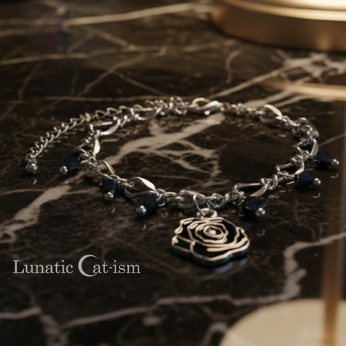 黒薔薇ブレスレット シルバー フィガロチェーン ブレスレット