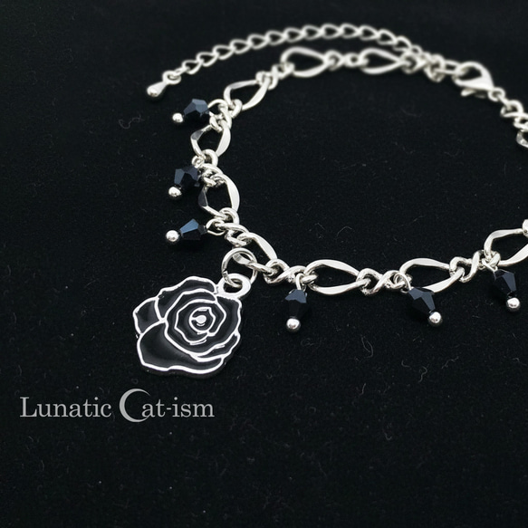 黒薔薇ブレスレット シルバー フィガロチェーン ブレスレット