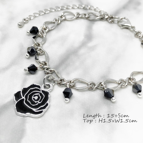 黒薔薇ブレスレット シルバー フィガロチェーン ブレスレット
