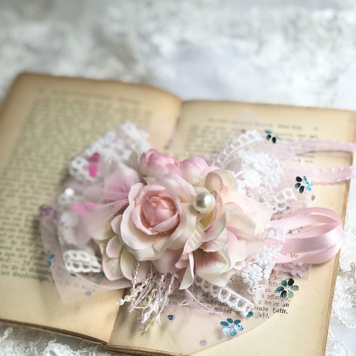 犬お花チョーカー《ピンクウェディング》 犬猫アクセサリー 写真撮影