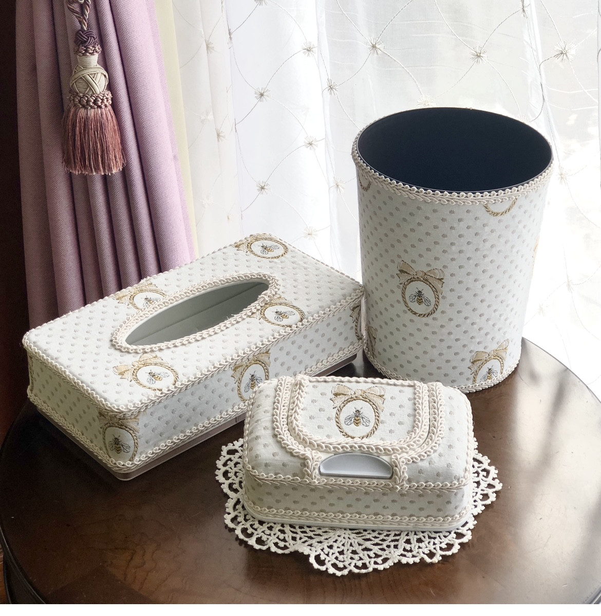 インテリア3点セット　ティッシュケース　ダストボックス　ウエットティッシュケース(中身入) ハチ柄　蜂柄　ラベルピエス