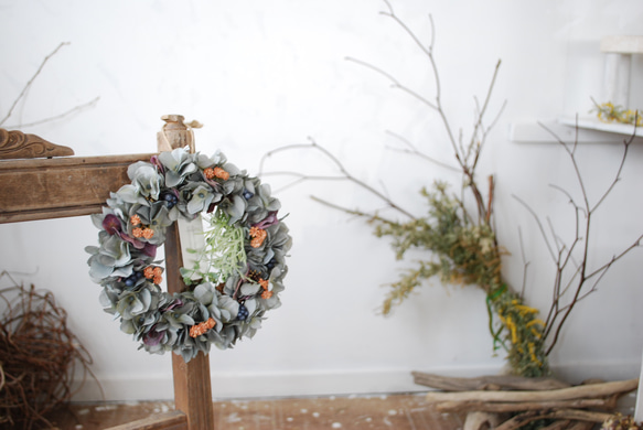 every month Wreath：アンニュイなグレージュリース/紫陽花とジプソ 6枚目の画像