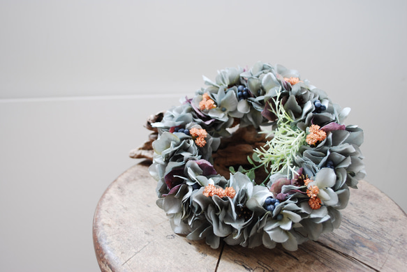 every month Wreath：アンニュイなグレージュリース/紫陽花とジプソ 4枚目の画像