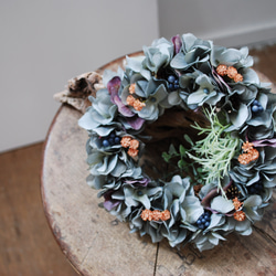 every month Wreath：アンニュイなグレージュリース/紫陽花とジプソ 2枚目の画像