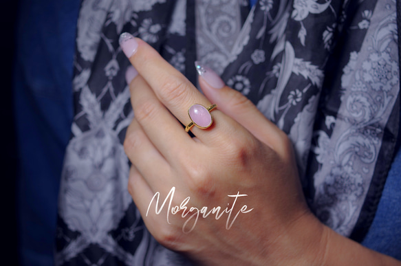 New Arrival☆新作 ☆『Morganite』☆天然石リングsilver925 + k18コーティング 2枚目の画像