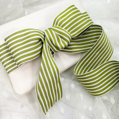 USA リボン ストライプ 緑×白 1m単位 R19 生地 アンの家 通販