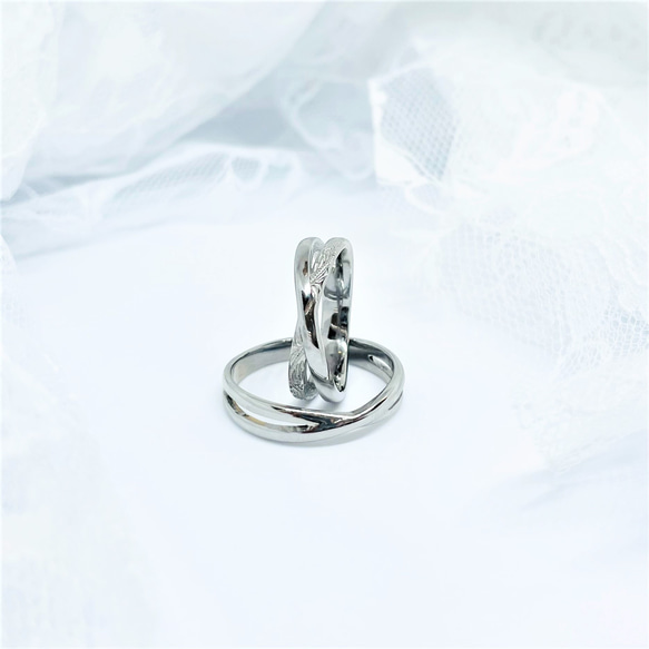 『愛し合う二人のお守り』天然ダイヤ付き インフィニティ ペアリング マリッジリング ステンレス 刻印  指輪 1枚目の画像