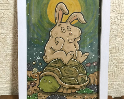 アクリル画 ウサギ  動物 テクスチャーアート アクリル画 うさぎ 花の絵 原画 開運アート