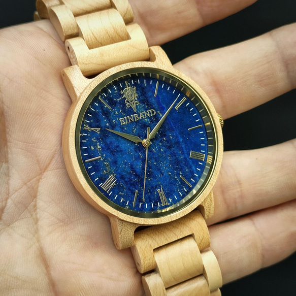【木製腕時計】EINBAND Reise ラピスラズリ × メイプルウッド  木の時計 ウッド【40mm】 6枚目の画像