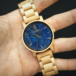 【木製腕時計】EINBAND Reise ラピスラズリ × メイプルウッド  木の時計 ウッド【40mm】 7枚目の画像