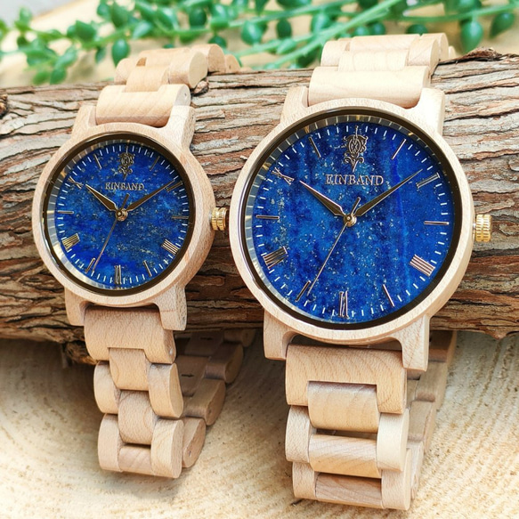 【木製腕時計】EINBAND Reise ラピスラズリ × メイプルウッド  木の時計 ウッド【40mm】 12枚目の画像