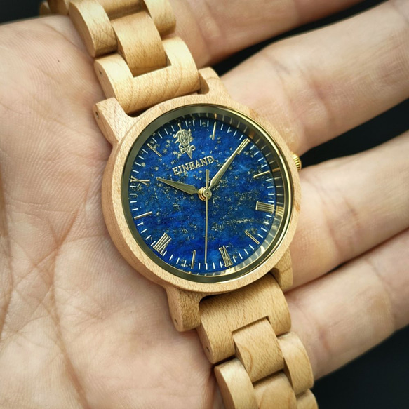 【木製腕時計】EINBAND Reise ラピスラズリ × メイプルウッド 木の時計 ウッド【32mm】 6枚目の画像