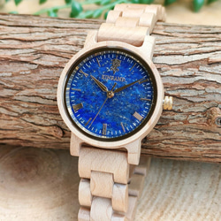 【木製腕時計】EINBAND Reise ラピスラズリ × メイプルウッド 木の時計 ウッド【32mm】 2枚目の画像