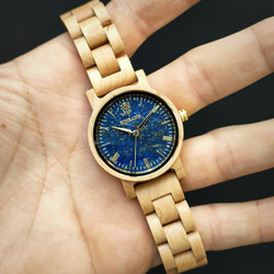 【木製腕時計】EINBAND Reise ラピスラズリ × メイプルウッド 木の時計 ウッド【32mm】 7枚目の画像