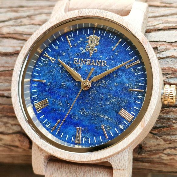 【木製腕時計】EINBAND Reise ラピスラズリ × メイプルウッド 木の時計 ウッド【32mm】 3枚目の画像