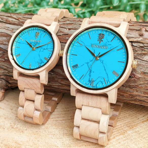 【木製腕時計】EINBAND Reise ターコイズ × メイプルウッド 木の時計 ウッド【40mm】 12枚目の画像