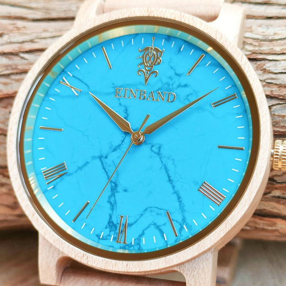 【木製腕時計】EINBAND Reise ターコイズ × メイプルウッド 木の時計 ウッド【40mm】 3枚目の画像