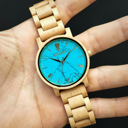 【木製腕時計】EINBAND Reise ターコイズ × メイプルウッド 木の時計 ウッド【40mm】 7枚目の画像