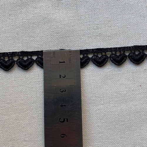 1m BK230606 可愛い 立体 ハート ケミカルレース ブレード 黒