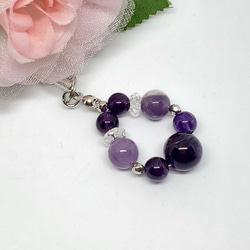 アメジスト ストラップ 天然石 キーホルダー チャーム イヤホン
