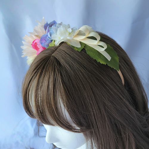 フラワーカチューシャ アイボリー系 花のヘアアクセサリー