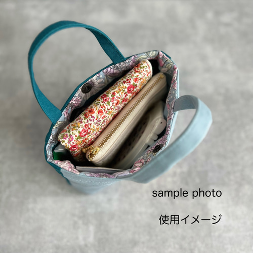 バイカラー◇インド刺繍×帆布◇持ち手付きポーチ/マルチケース.バッグ 