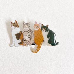 【受注制作】日本猫　イラスト　ブローチ　ヘアクリップ　バレッタ　ヘアゴム 2枚目の画像