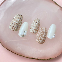 3D ニットネイル ぼこぼこ ツイードネイル マット / ホワイト 大人