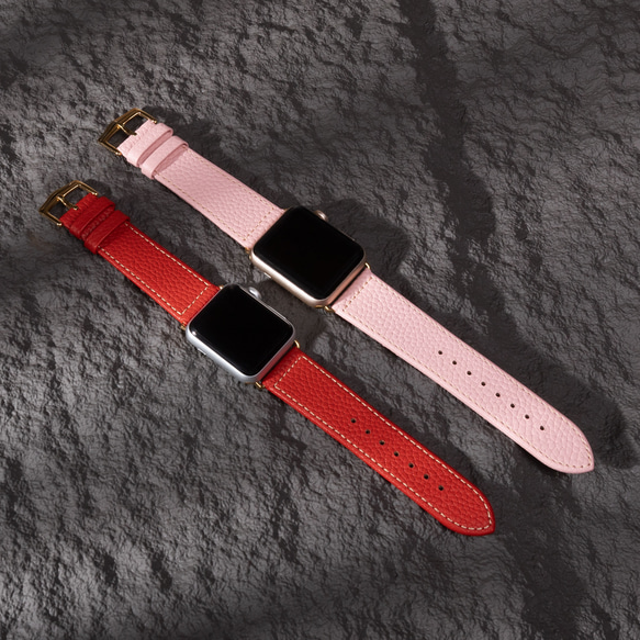 Apple Watch シュリンクカーフレザーバンド レッド【Red】 8枚目の画像