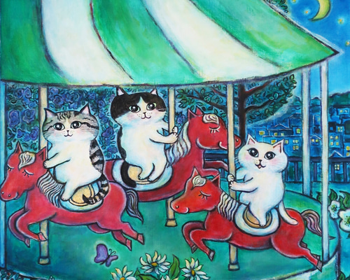原画 「秘密のメリーゴーランド」 F10号 ＃絵画 ＃ねこ ＃猫