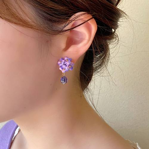 紫陽花のピアス バイオレット×ブルー | Atelier Mon Chat Bleu